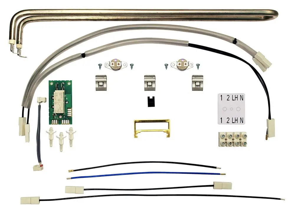 Vaillant Zusatzheizung mit verschiedenen Komponenten, darunter Heizstäbe, Kabel und Steuerplatine, zur Installation in spezifischen Heizsystemen.